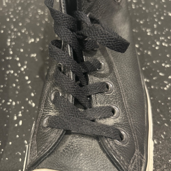 Black Faux Leather High All Star Converse High Tops - Picture 3 of 4